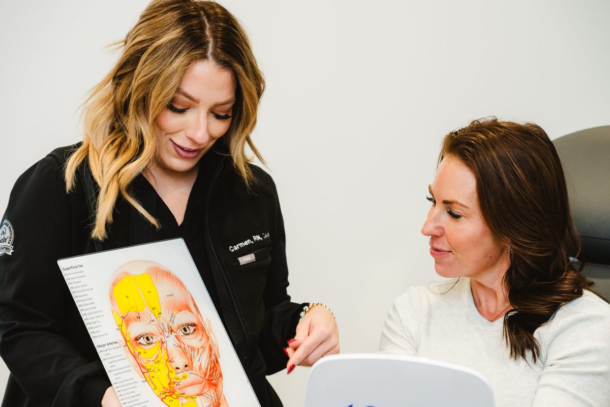 Our Aesthetic Injector giving a patient a full consult on filler options