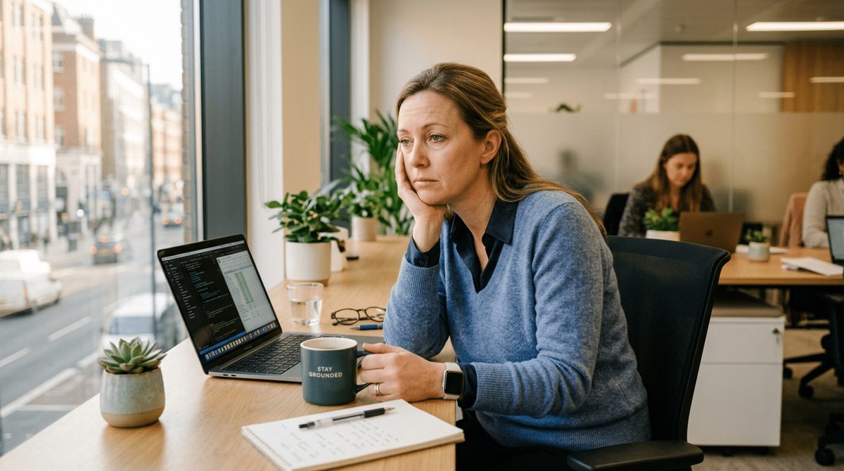 Woman feeling an afternoon energy crash at her desk - Yoo Direct Health