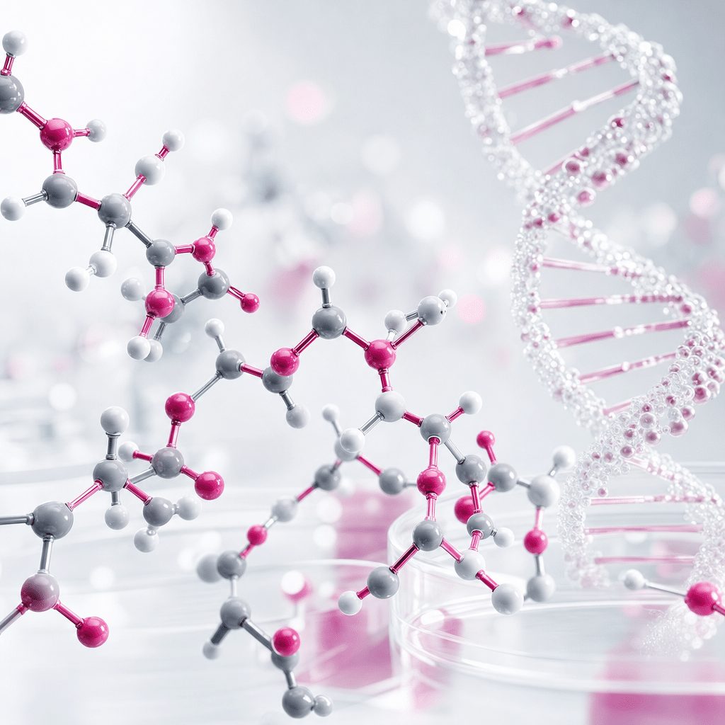 Molecular peptide structure and DNA helix representing MK-677 Ibutamoren peptide therapy