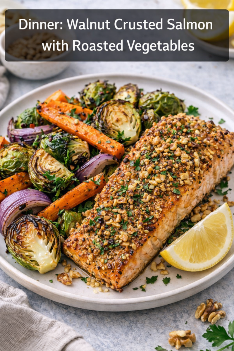 Omega 3 rich walnut crusted salmon for longevity and inflammation