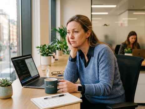 Woman feeling an afternoon energy crash at her desk - Yoo Direct Health