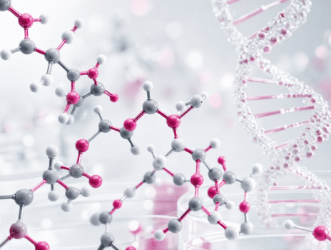 Molecular peptide structure and DNA helix representing MK-677 Ibutamoren peptide therapy