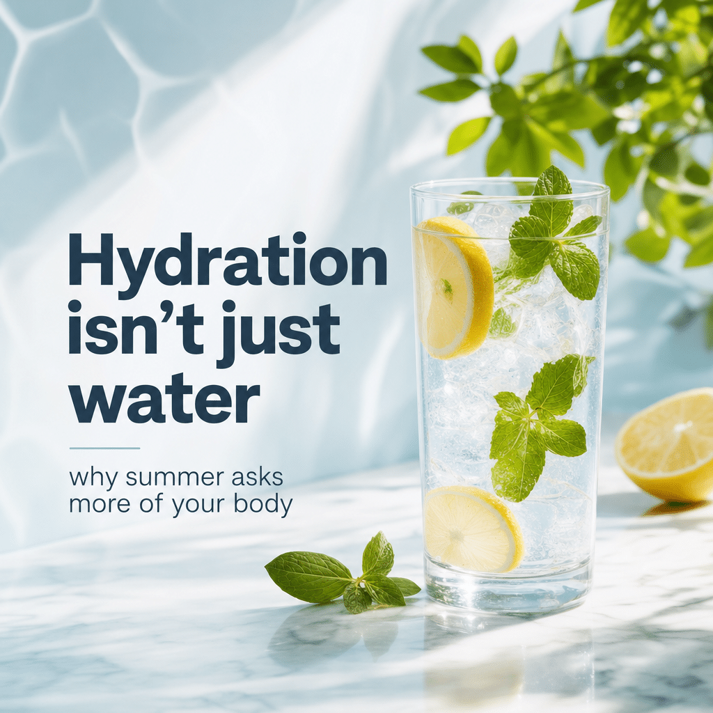 Glass of ice water with lemon and mint — hydration on a GLP-1